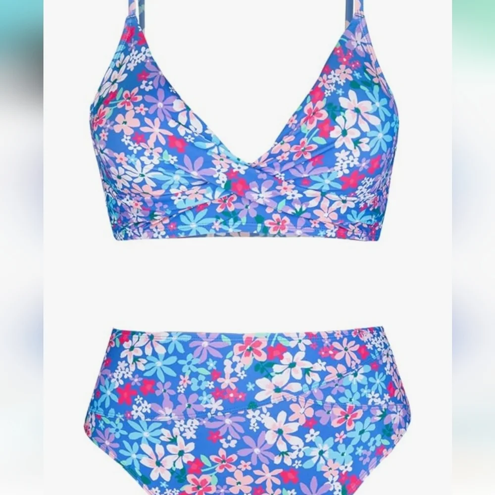 Bikini‎ Swimsuit High Waisted V Neck Twist Front purple sz S
